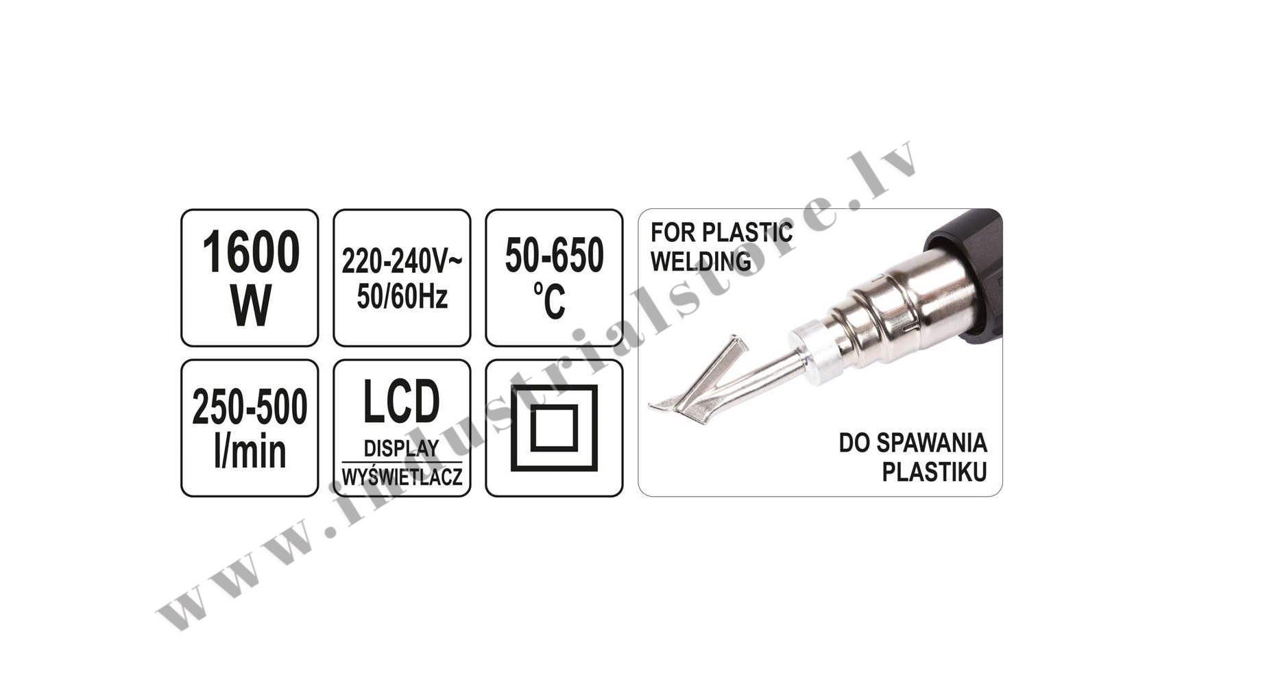 INDUSTRIĀLAIS FĒNS 220V 1600W REGULĒJAMS 50-650*C AR LCD DISPLEJU - Image 6