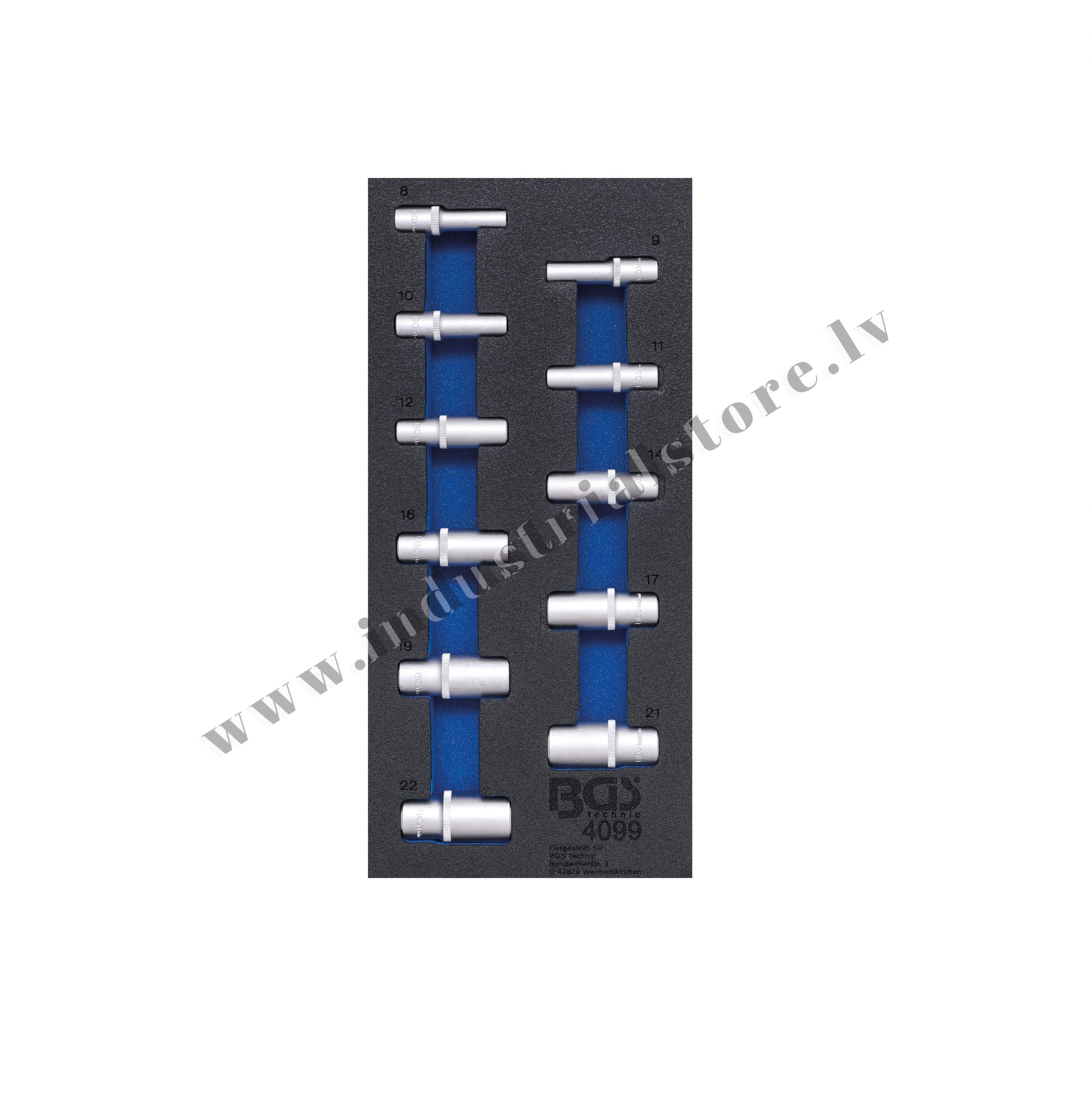 1/2'' 6KT PAGARINĀTU MUCIŅU KOMPLEKTS AR 3/8'' KVADRĀTU 11VIEN BGS