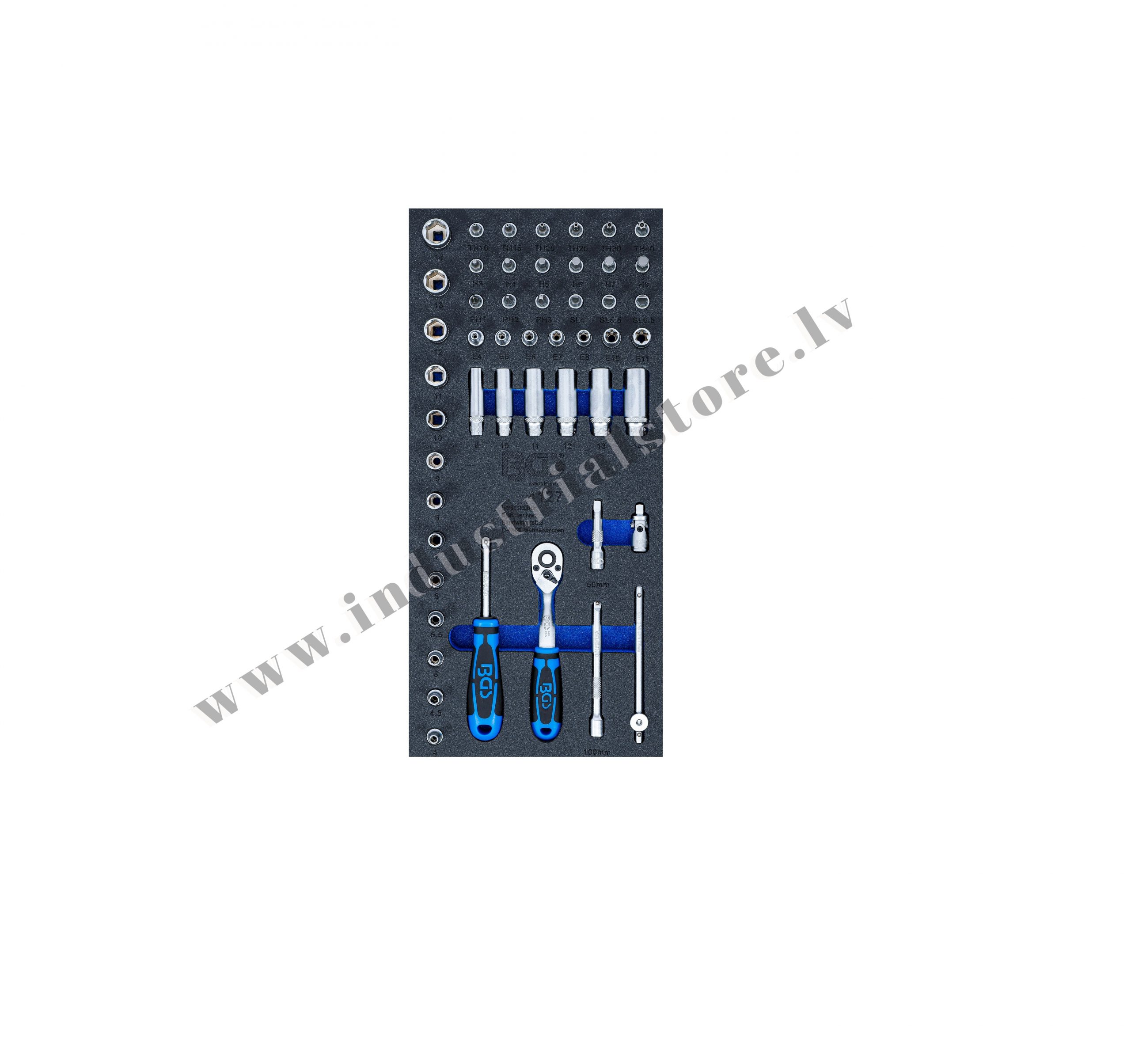 KOMBINĒTS MUCIŅU KOMPLEKTS AR 1/4'' KVADRĀTU 50VIEN BGS